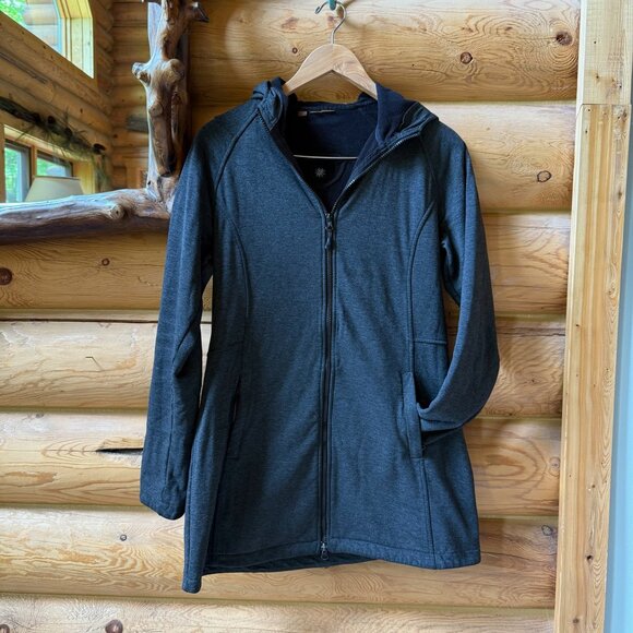 Athleta Full-Length Fleece-Lined Hooded Jacket in Charcoal Size Medium - Picture 1 of 4
